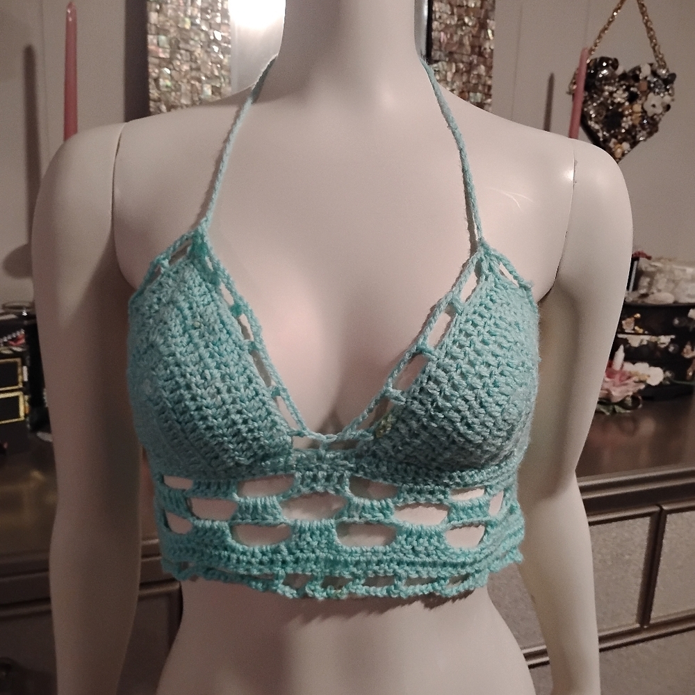 Crochet Halter Top in Light Blue